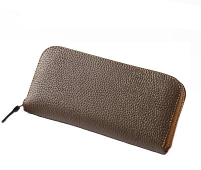 [HEDGE]牛革長財布 ラウンドファスナータイプ[シュリンク型押し/ダークブラウン]