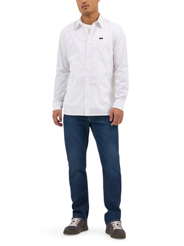 Lee X Move - Camisa de Manga Larga Multiusos con 1 Bolsillo para Hombre, Blanco Brillante, Small