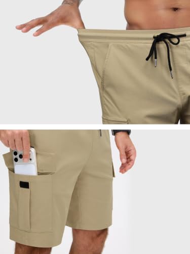 JEMLDL Mens Cargo Shorts Casual Classic Stretch Waist Drawstring Summer Work Shorts with 5 Pockets Light Khaki XXL — view 4