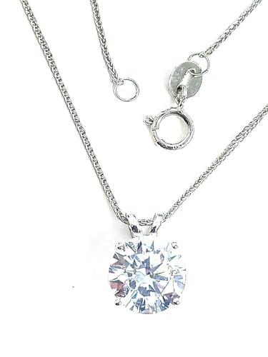SOLID 18k Gold Diamond Necklaces for women Solitaire 1.5 carat Diamond Necklace gift for her 8mm Round Diamond HANDMADE Diamond Jewelry Mother's day gift for Mom wife Birthday (Solid 18k White Gold)