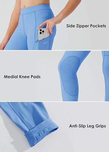 Image of Willit Girls Horse Riding Pants Tights Kids Equestrian Breeches Knee-Patch Youth Schooling Tights Zipper Pockets