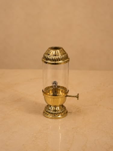 Image of K.N Creation Brass Akhand Diya with Adjustable Bati,with Screw Lever for Puja,Akhand Jyot Diya with Wick Lifting Screw Lever,Brass Diyas for Pooja,Akhanda Jyothi Deepam (Small- 60 ML)