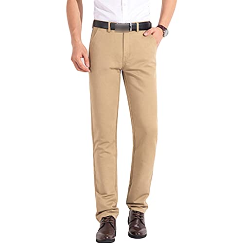 Men's Comfort Stretch Cotton Chino Pants Loose Casual Elastic Waist Trousers Flat-Front Dress Pants Sweatpants