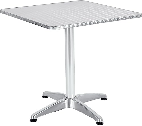 BTEXPERT 27.5" Square Patio Table – Indoor Outdoor Stainless Steel Dining Table with Aluminum Base, Commercial Restaurant Café Bistro Furniture – Weather-Resistant Silver Finish by BTEXPERT - Used condition - US$60.57