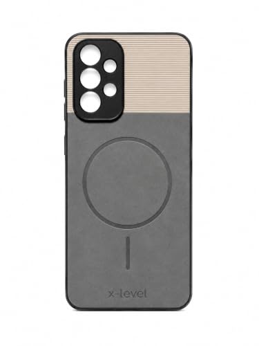 Image of Bintage Dual-Leather Mac Safe Design Phone Case| Soft Touch Finish | Full Camera Protectection Back Cover Compatible for Samsung Galaxy A23 5G - White & Matelic Grey