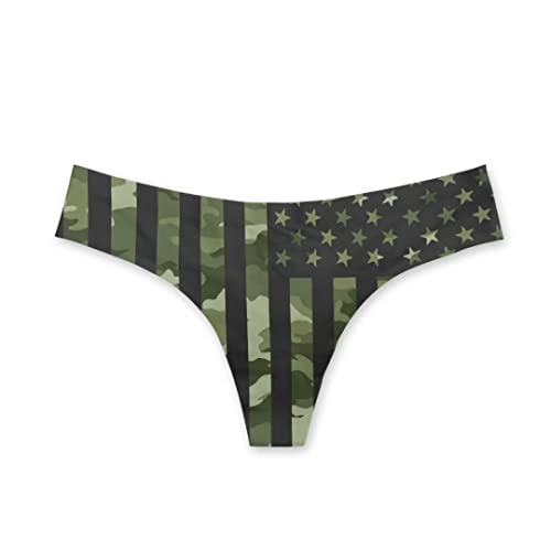 Poetesant American Flag Thong for Women Stars Low Waisted Camouflage Stripes Seamless T-Back Panties...