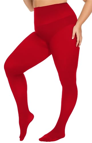 Image of DUCMODA Plus Size Tights for Women, Ultra Soft Solid Color Semi-Opaque Pantyhose, Nylon High Waist Stockings 1X 2X 3X 4X