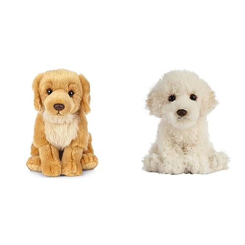 Living Nature Golden Retriever, Realistic Soft Cuddly Dog Toy, Naturli Eco-Friendly Plush, 20cm & Labradoodle Puppy, Realistic Soft Cuddly Dog Toy, Naturli Eco-Friendly Plush, 16cm