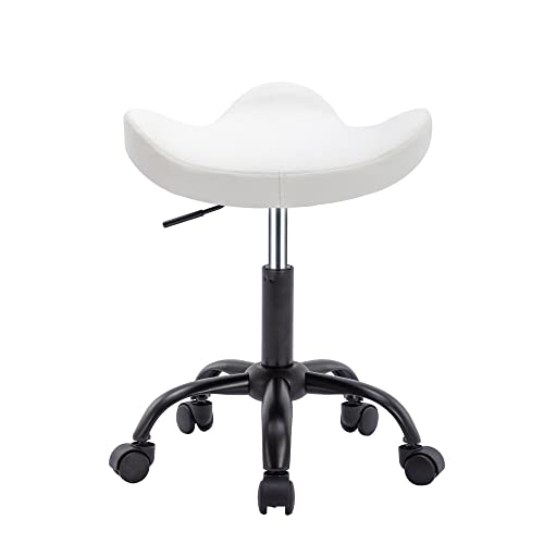 Bfz Rolling Stool With Wheels,Pu Leather Shop Stool Chair,Spa Salon Stools,Ergonomic Swivel Height Adjustable For Clinic Dentist Beauty Salon Tattoo Home Office (White) #TOP14