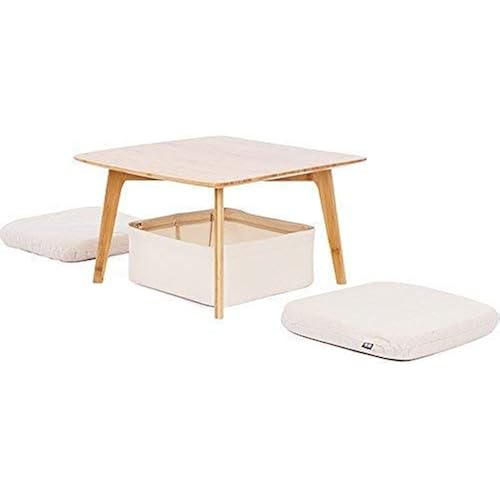 Small Coffee Table Square Tatami Table Storage Basket 2 Sponge Cushions Living Room Furniture