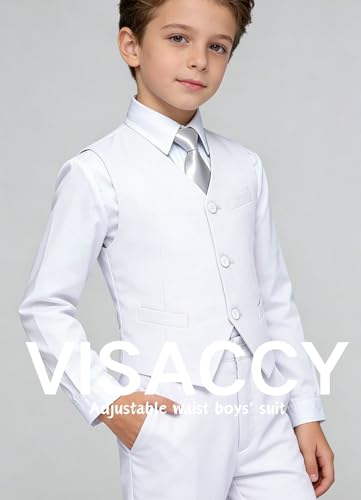 image for Visaccy White Suit for Boys All White Tuxedo Outfit Dress Pants Blazer