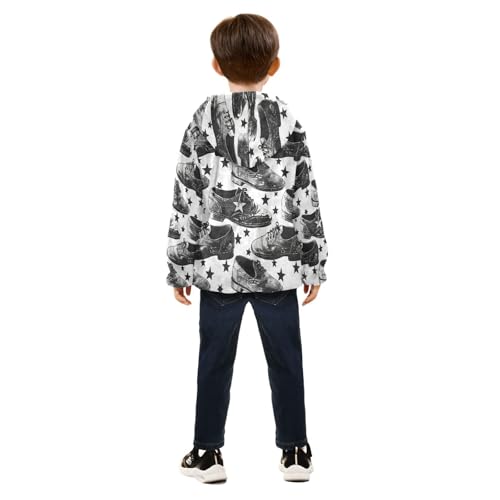 Shoes and Stars Pattern Print Toddler Fleece Jacket Girl Boys Hooded Fleece Jacket Coat Warm Outwear Zip-up 3-10T4