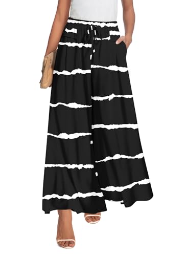 Aodemo Womens Wide Leg Pants Drawstring Trousers Loose Palazzo Casual Beach High Waist Flowy Pants with Pockets