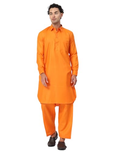 Image of Men's Traditional Pathani Kurta Salwar Set, Red, Long Sleeve, Collared Neck, Cotton Blend, Ethnic Wear