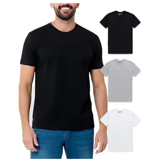 INTO THE AM Premium Men's Fitted Crew Neck Plain Essential Tees 3-Pack - Modern Fit Fresh Classic Short Sleeve T-Shirts for Men (Black/Grey/White, X-Large)