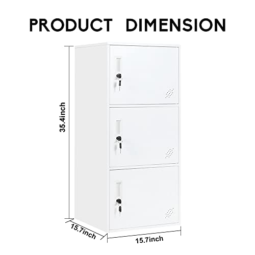3 Door Vertical Stackable Storage Cabinet With Lock,Anti-Failing Device, Metal Lcoker,Organizer For Office, Home, Gym, School,Employee,Kids. (White) #TOP2