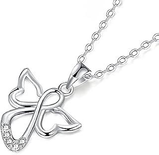 F.ZENI Angel Necklace Women's 925 Sterling Silver Guardian Angel Chain Zirconia Lucky Charm Jewellery for Girls Women with Gift Box
