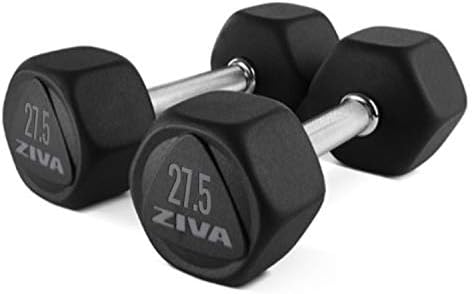 ZIVA Premium Virgin Rubber Hex Dumbbell – High Grade Durable Cast Design, No Odor – Set of Two Dumbbells for Weight Lifting, Strength and Core Training - 27.5 lbs
