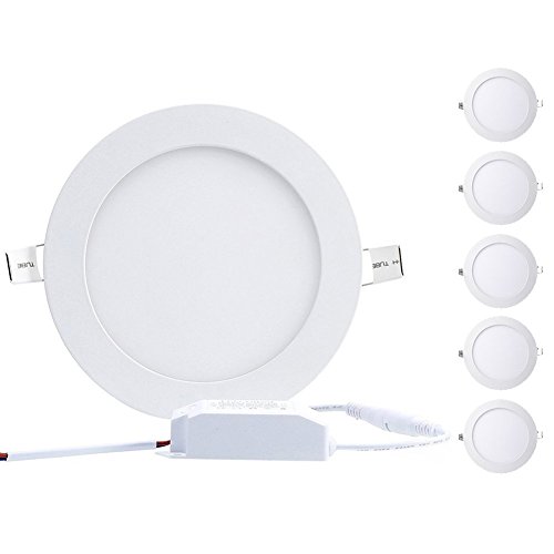 B-right Pack of 5 Units 18W 8-inch Ultra-Thin Round LED Recessed Panel Light, 1300lm, 120W Incandescent Equivalent, 5000K Warm White, LED Recessed Ceiling Lights for Home, Office, Commercial Lighting