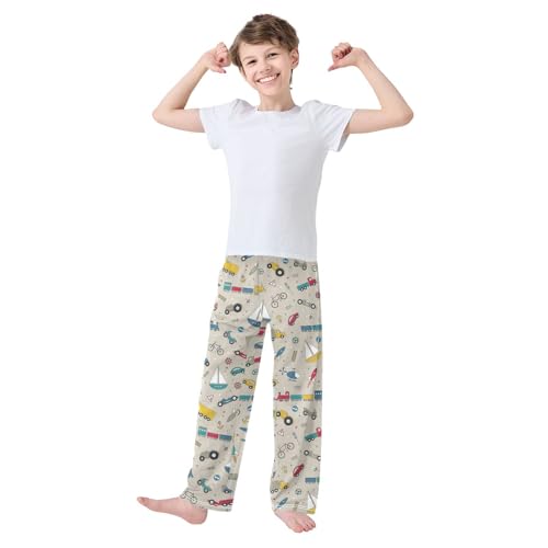 ZZXXB Train Car Plane Boys Long Pants Soft Trousers Elastic Waist Kids Lounge Bottoms with Pockets S-XL2
