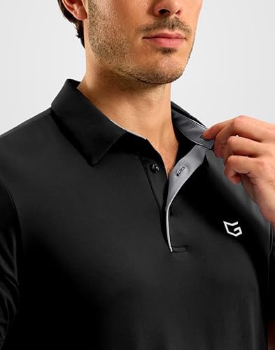 Mens Golf Shirt Dry Fit Short Sleeve Polo Shirts for Men, Black, L - 2