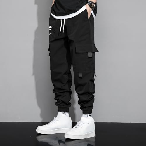 Loose Fit Men's Patterned Bib Pants Casual Drawstring Multi-Pocket High Waisted Pants3