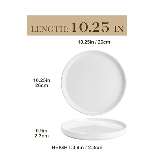 MALACASA Dinner Plates Set, 10.25 Inch Ceramic Large Dinner Plates Set of 6, Porcelain Modern White, Scratch Resistant Dishware for Dessert/Pasta, Elegant Raised Edge, Serving Plates Set, Series Leah - Image 3