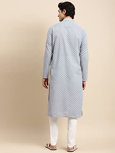Image of Rajubhai Hargovindas Men's Chikankari Embroidered Cotton Kurta (Ches)
