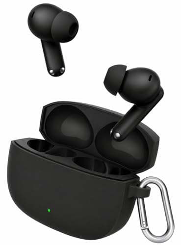 Image of Silicone Case for OnePlus Nord Buds 4 Pro TWS Earbuds, Shockproof Cover with Heavy Duty Carabiner, LED Visible (Black)