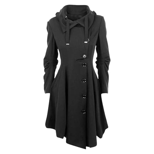Manteau pea coat en laine femme veste mi-longue évasée avec capuche