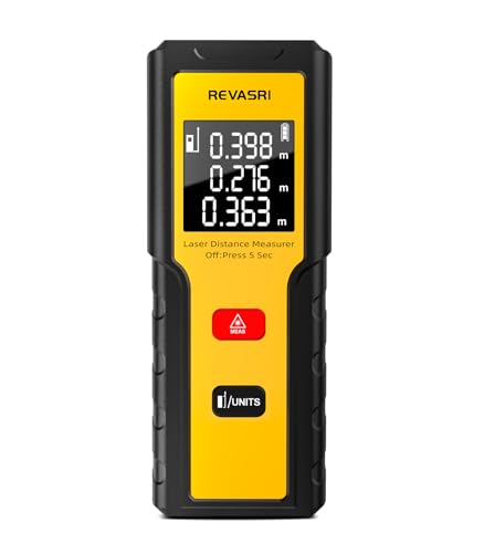 Medidor de Distancia láser Medidor de Distancia Digital REVASRI | Fácil operación | Rango 50m | con función de Memoria | Precisión de medición ±2mm | Interruptor de Unidad M/Ft