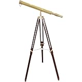 Shiny Brass Nautical Telescope with Wooden Tripod Vintage Spyglass in Golden & Brown Finish for Home Office Decor, Collector Display & Maritime Gift