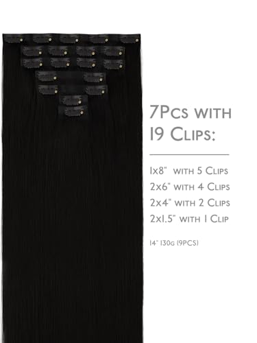 Image of WENNALIFE Seamless Clip In Hair Extensions, 18 Inch 130g 7pcs Jet Black Hair Extensions Clip in Human Hair Invisible PU Skin Weft Natural Remy Human
