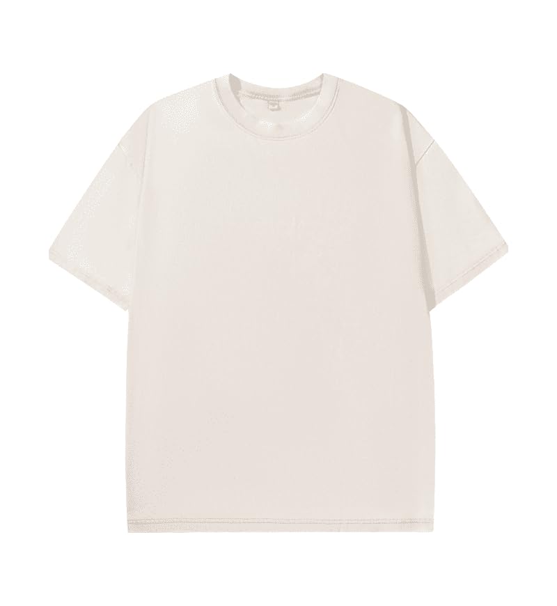 Image of Men's Oversized T-Shirts Cotton Unisex Short Sleeves Casual Loose Wash Solid Basic Tee Tops