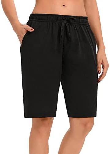 LUCKYCATCUS Women's Bermuda Shorts Jersey Shorts with Pockets Yoga Walking Athletic Long Shorts for Women Knee Length (Black, XXL)