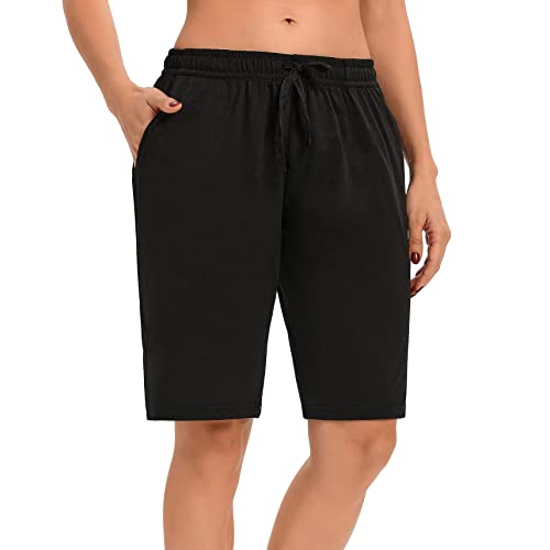 LUCKYCATCUS Women's Bermuda Shorts Jersey Shorts with Pockets Yoga Walking Athletic Long Shorts for Women Knee Length