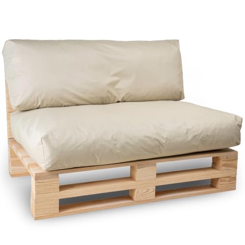 Bananair Coussins Palettes Déhoussables, Tissu Imperméable et Anti-UV – Set 1 Assise 120x80 cm + 1 Dossier 120x40 cm (Beige)
