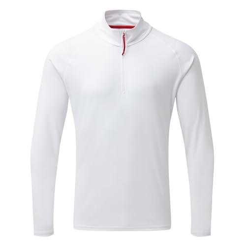 Image of Gill Mens Long Sleeve UV Tec Zip Top - Lightweight, Quick Drying & 50+ UV Protection (White, L)