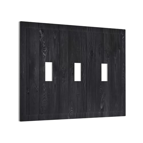 Decorative Switch Plate Covers Vintage Black Wood Plank Wooden Board 3 Gang Light Switch Cover Plate Triple Toggle Wall Plate Light Switch Covers for Farmhouse Bedroom Home Decor