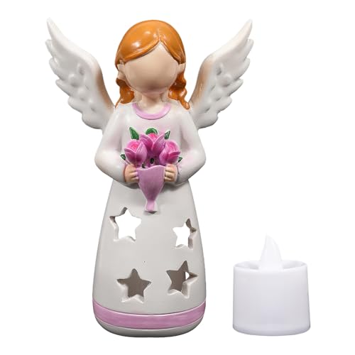 Luces de vela de ángel, escultura de resina con brillo LED, figura artística para ambiente festivo, acento decorativo para sala de estar, decoración de Navidad, cumpleaños, madre