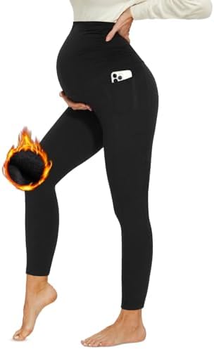 DDOBB Schwangerschaftsleggings Damen Umstandsleggings Mit Taschen | Blickdicht Umstandshose,Umstandsmode Hose,Schwangerschaftshose für Yoga Sport