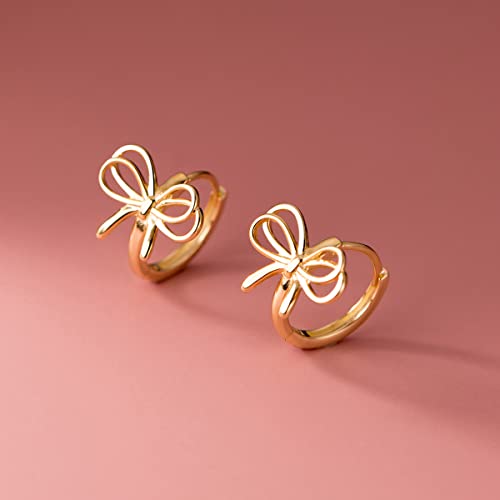 Reffeer 925 Sterling Silver Bow Earrings Hoop For Women Girls Bowknot Hoop Earrings (B-Gold) #TOP3