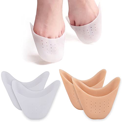 2 Pares Protector Dedos Pie, Almohadillas de Gel de Silicona para Dedos de los pies con Agujero Transpirable, Ballet Pointe Zapatillas de Baile Zapatillas Tacones Altos Toe Protector (Blanco+Desnudo) Cover