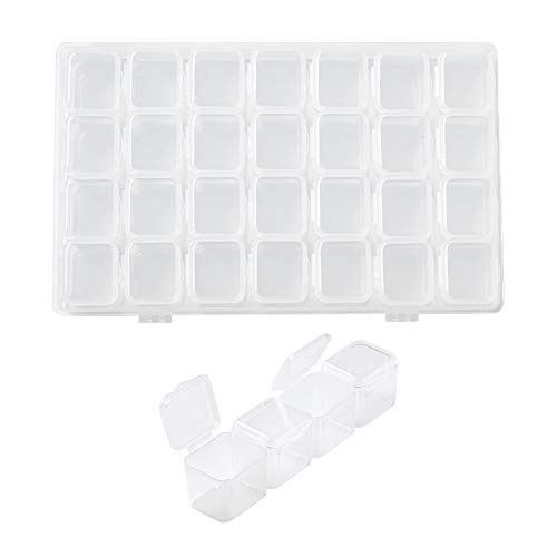 Image of FASHEWELRY 28 Grids Clear Plastic Jewelry Box Storage Containers with 3.93x0.94x0.94 Inch Removable Dividers