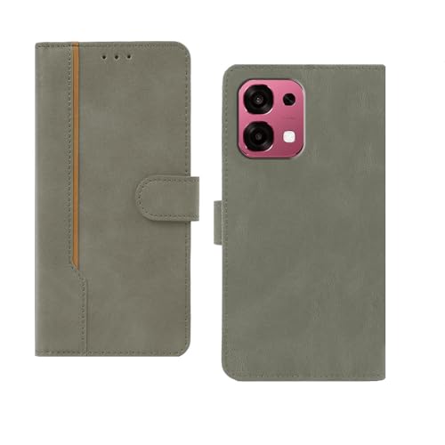 Image of amazon basics Oppo F31 Flip Cover | Card Pockets Wallet & Stand | Flip Cover for Oppo F31 (Gray with Beige Strip)