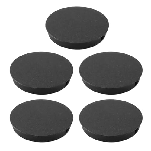 DUZEPA 5 tapones de plástico con botón, tapas para tuberías de cocina, tapas redondas de 65 mm para agujeros en muebles, tapas a presión para armarios, escritorios, alacenas y roperos (negro)