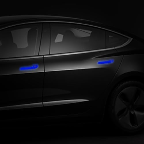 Image of IPG Compatible for Model 3 / Model Y /Juniper Door Handle Decal Sticker Wrap Kit (Set of 4) with Tesla Logo Personalize Your Tesla (Reflective Series - Blue)