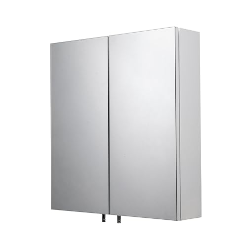 Image of Croydex Cullen White Stainless Steel Bathroom Mirror Cabinet – Help ‘n’ Hang Installation Bathroom Wall Cabinet with One Adjustable Shelf, Double Mirrored Doors and Fully Assembled (52x45cm)