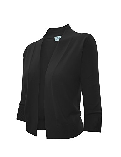 Cielo Women's Knit Cropped Sweater Layered Shirttail Sweater Bolero Cardigan (Medium, SW620 Black)