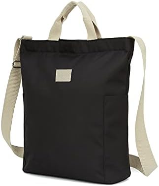 I WAS PLASTIC Recycled Polyester Laptop Tote Bag with Zipper and Pockets, Water Repellent, Fit 13" Laptop, Crossbody Bag. (BLACK)